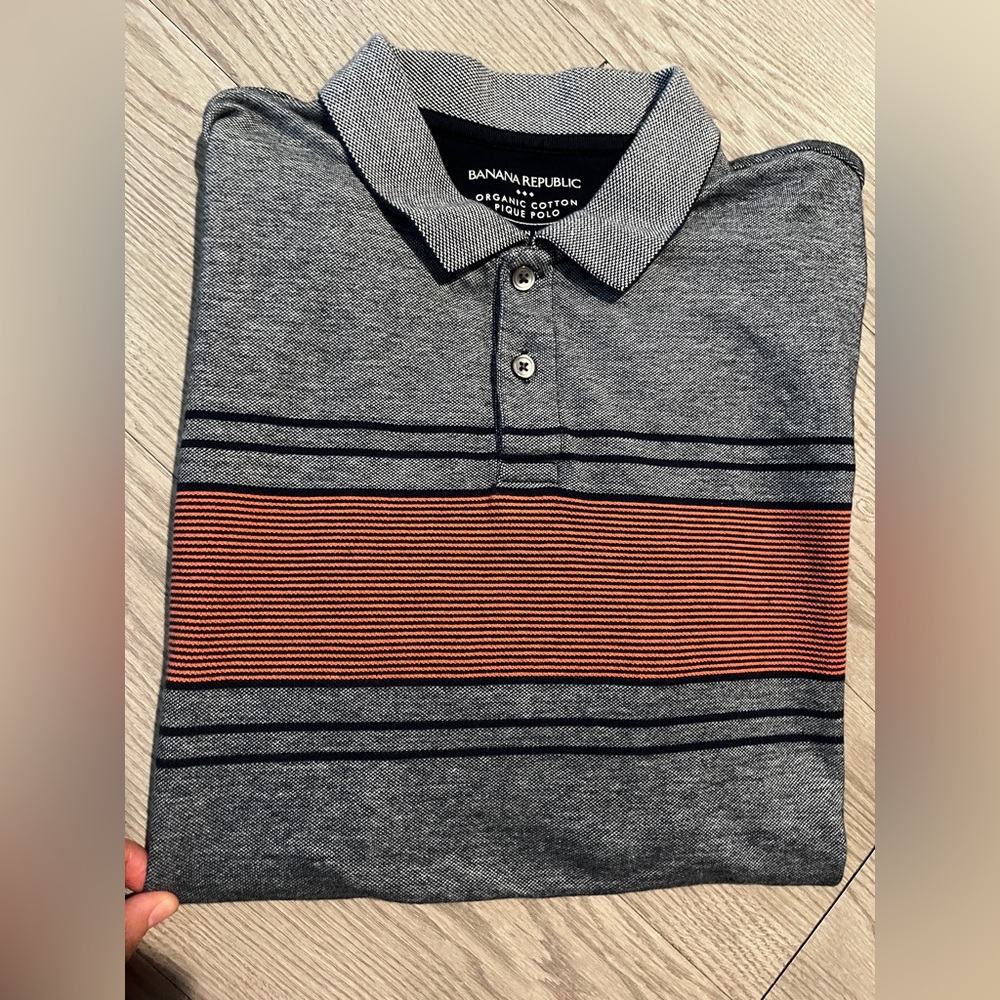 Banana Republic | Organic Cotton-  Men's Polo in Gray with Orange Stripe